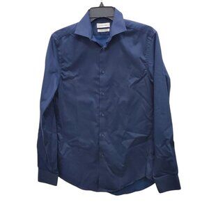 Calvin Klein Infinite Wrinkle Free Slim Fit Flex‎ Collar Men's Navy Button Up S